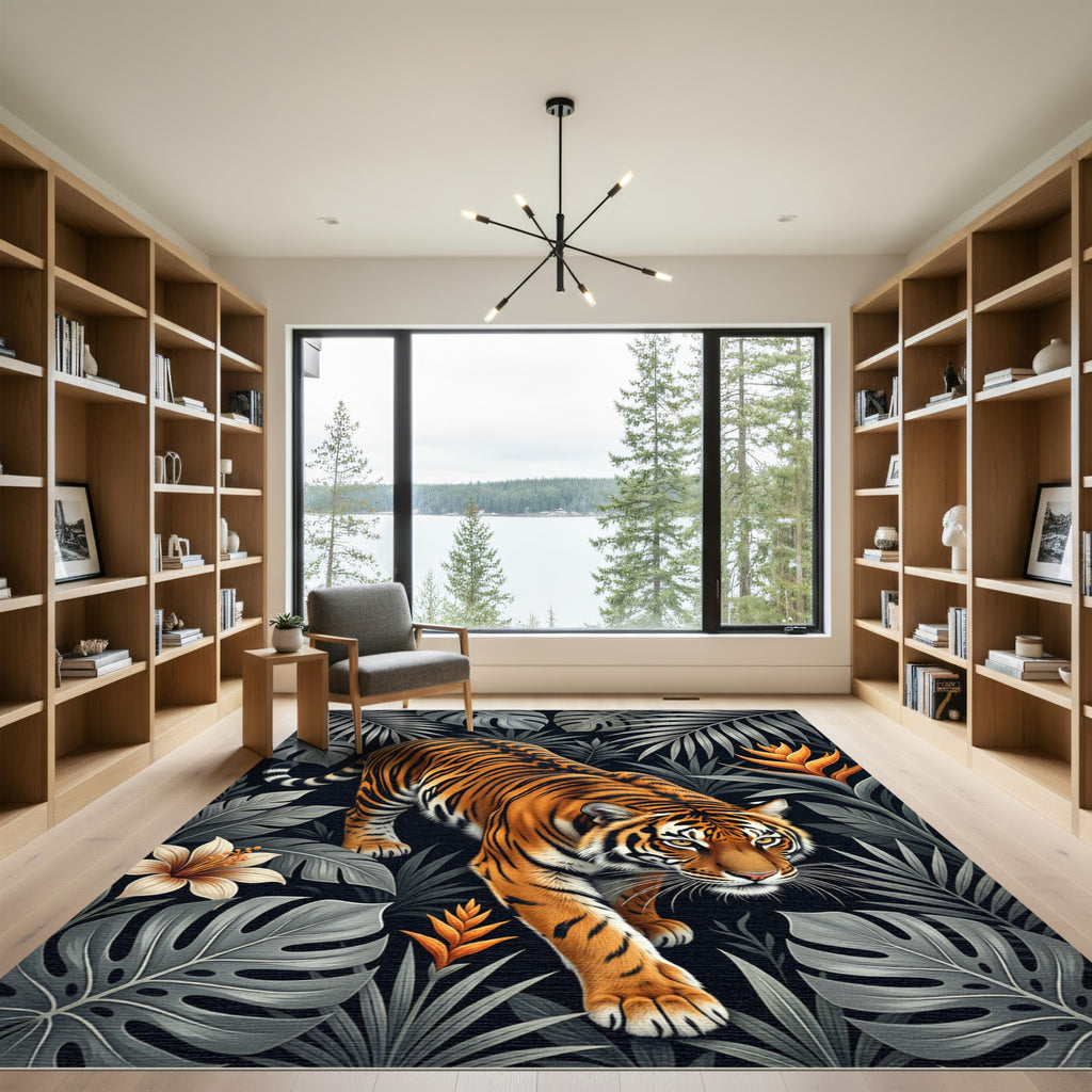 Majestic Tiger Among Tropical Foliage Rug