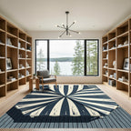 Navy Cream Sunburst Stripe Rug