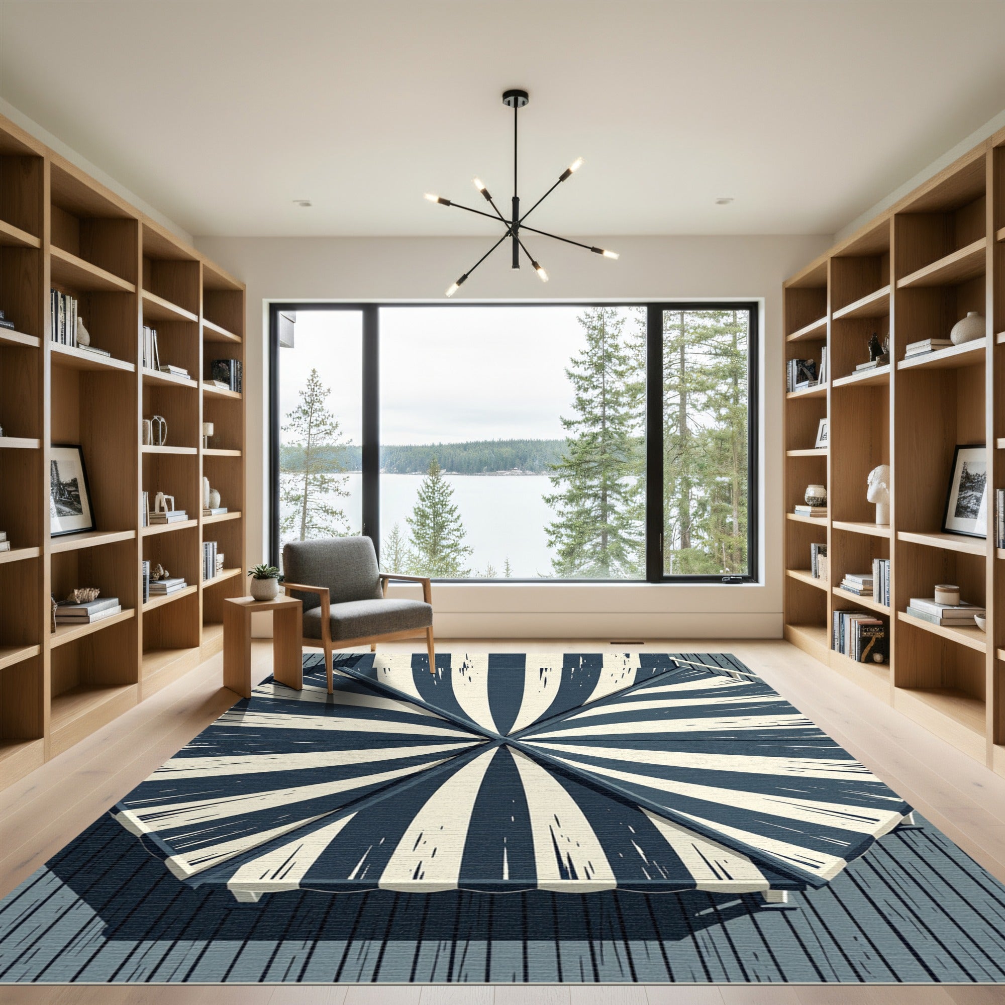 Navy Cream Sunburst Stripe Rug
