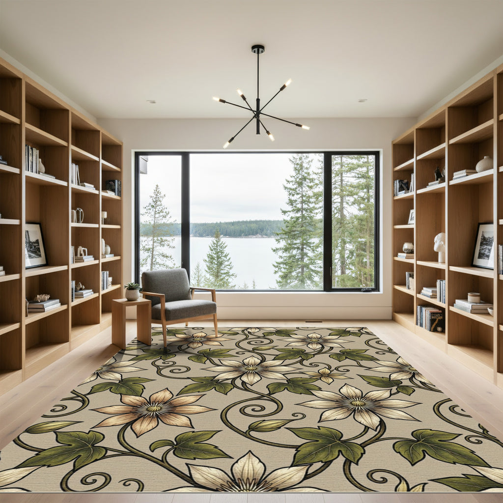 Beige Floral Vine Swirl Rug