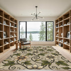 Beige Floral Vine Swirl Rug