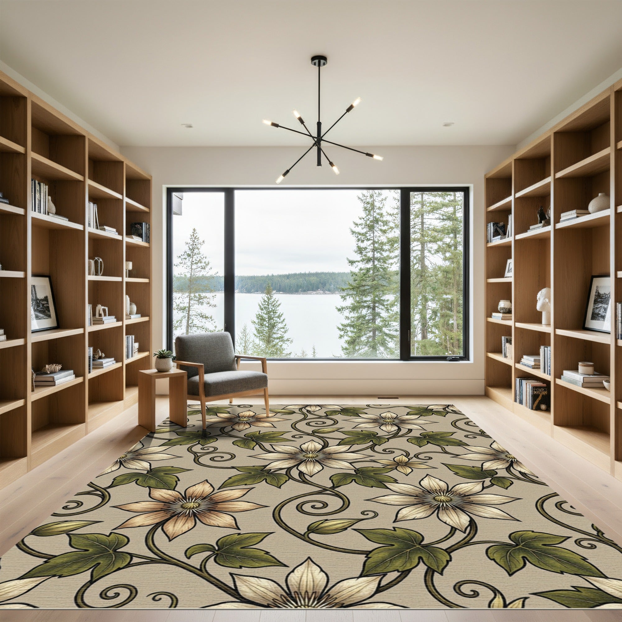 Beige Floral Vine Swirl Rug