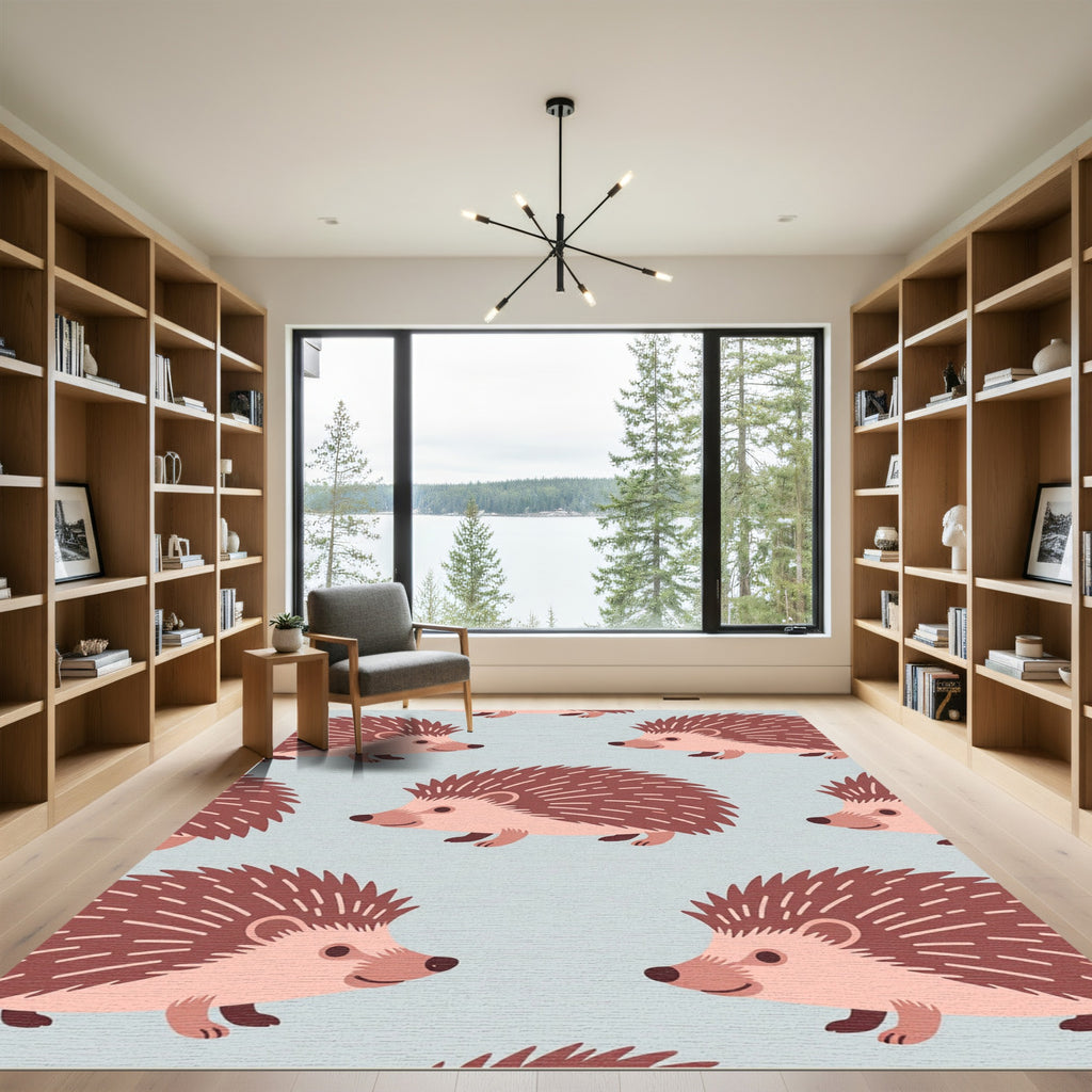 Cute Hedgehog Light Blue Nursery Art Rug
