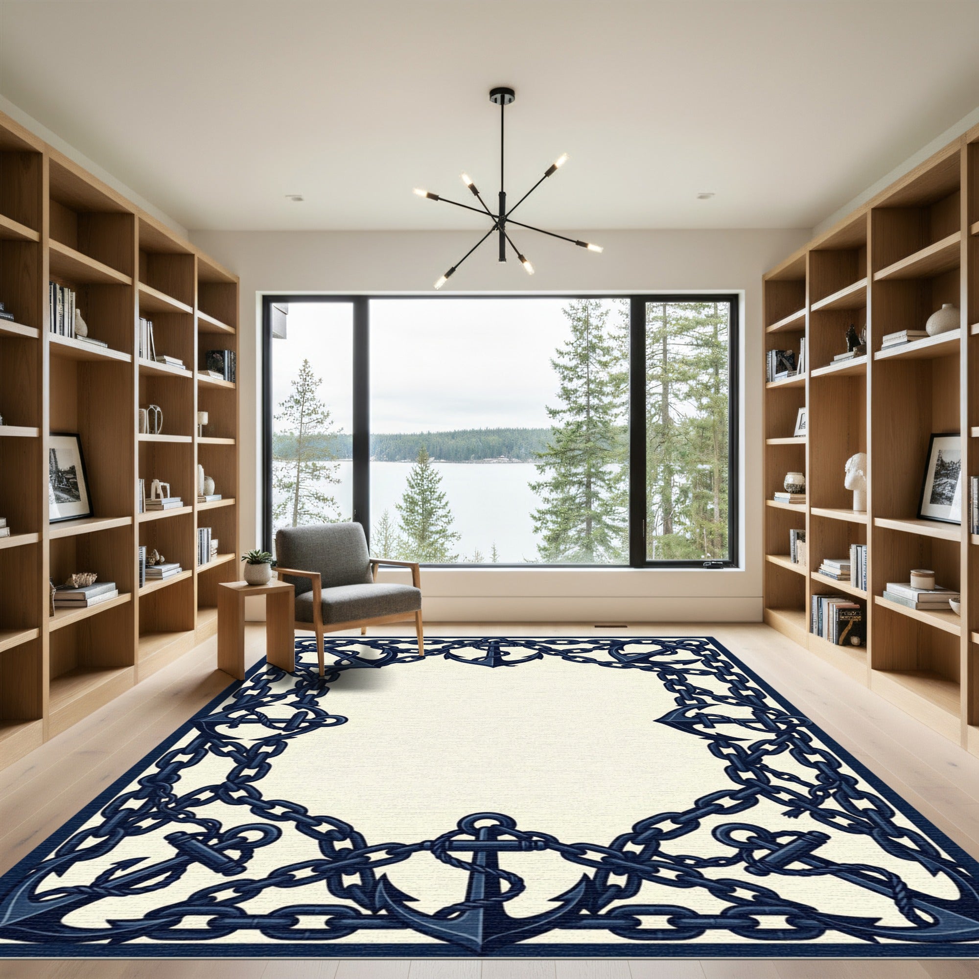 Nautical Anchor Chain Border Rug