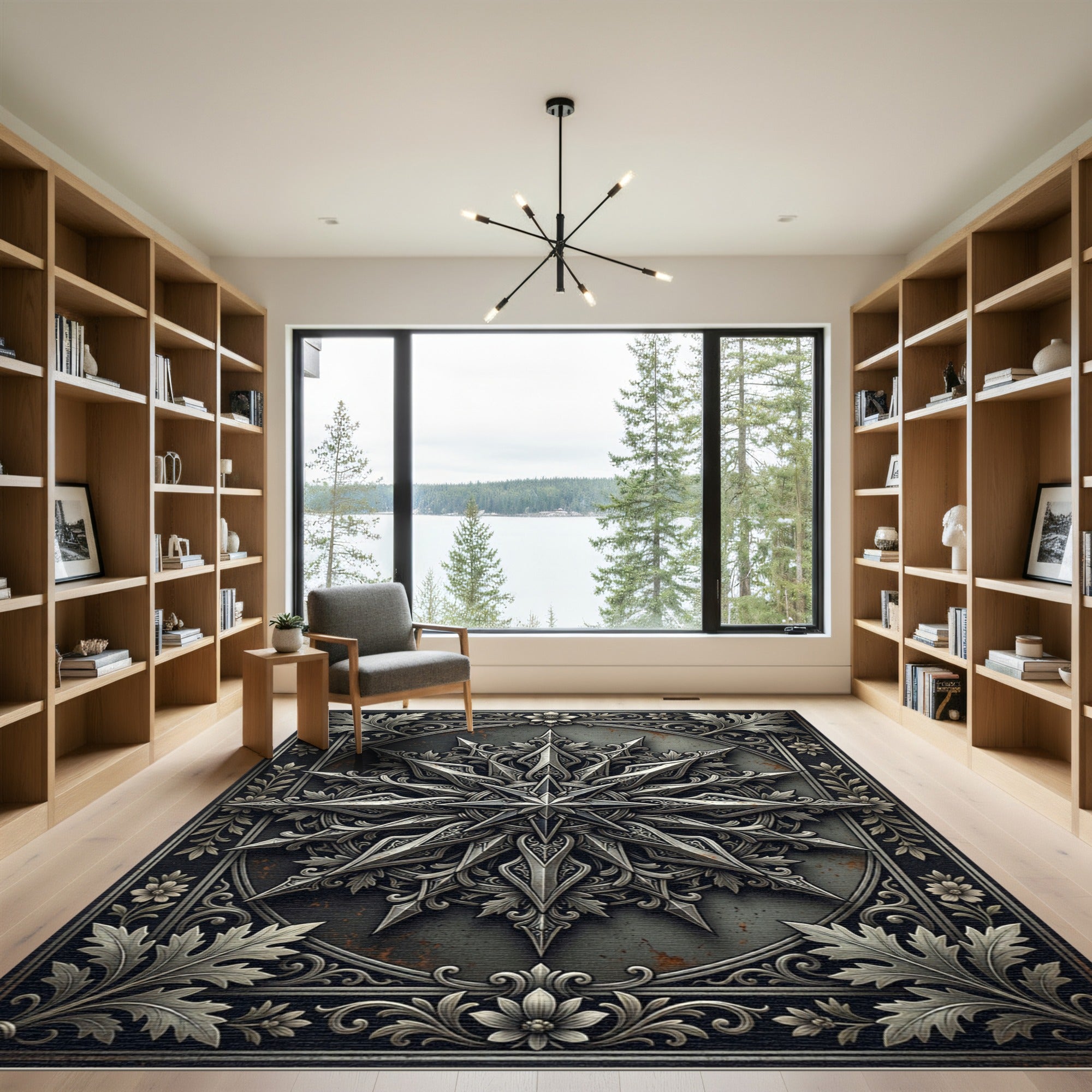 Ornate Silver Star Botanical Medallion Rug