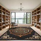 Ornate Golden Floral Medallion Background Rug