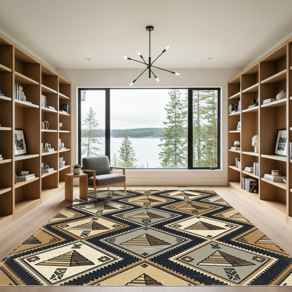 Geometric Pyramid Diamond Earth Tones Rug