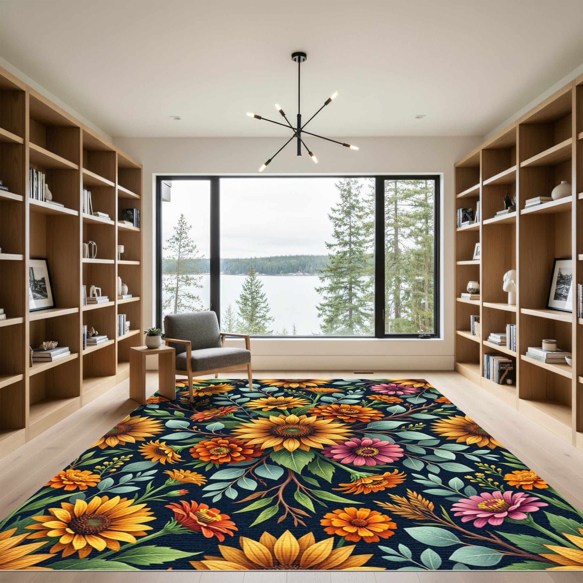 Radiant Golden Sunflower and Marigold Bouquet Rug
