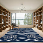 Navy Blue Sea Turtle Wave Graphic Rug