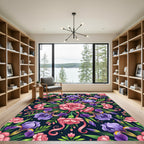 Vibrant Pink Carnation and Purple Iris Rug