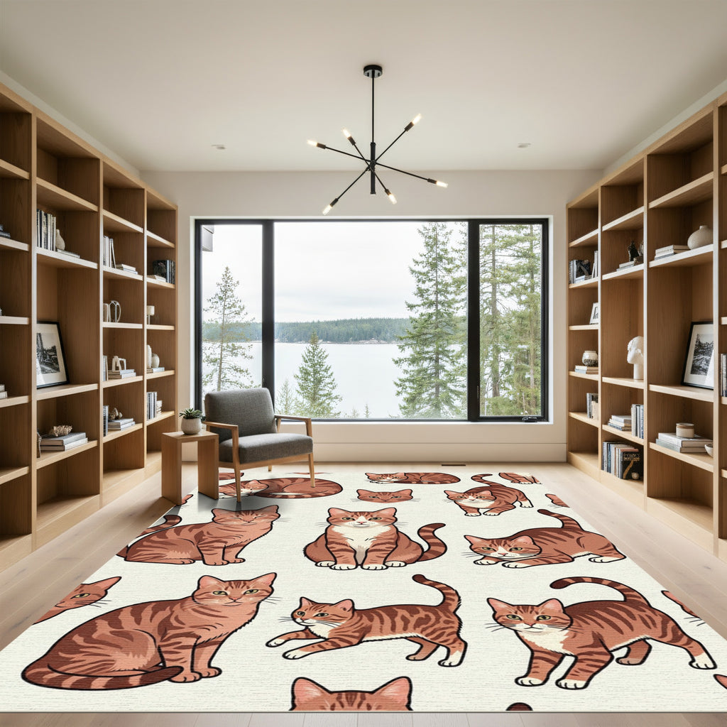 Playful Ginger Tabby Cat Illustration Rug