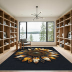 Dramatic Metallic Sunflower Macro Art Rug