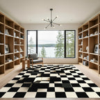 Black White Checkerboard Cube Illusion Rug
