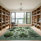 Botanical Sage Pressed Fern Leaf Illustration Rug