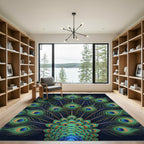 Vibrant Peacock Feather Radiating Lush Teal Rug
