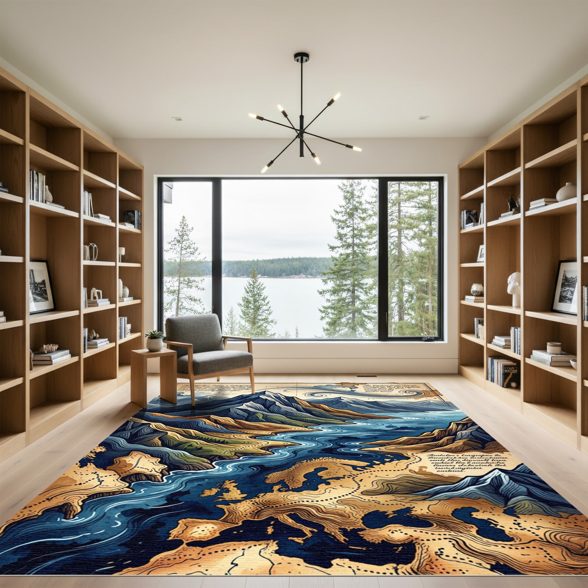 Mountain River Topographic Map Rug