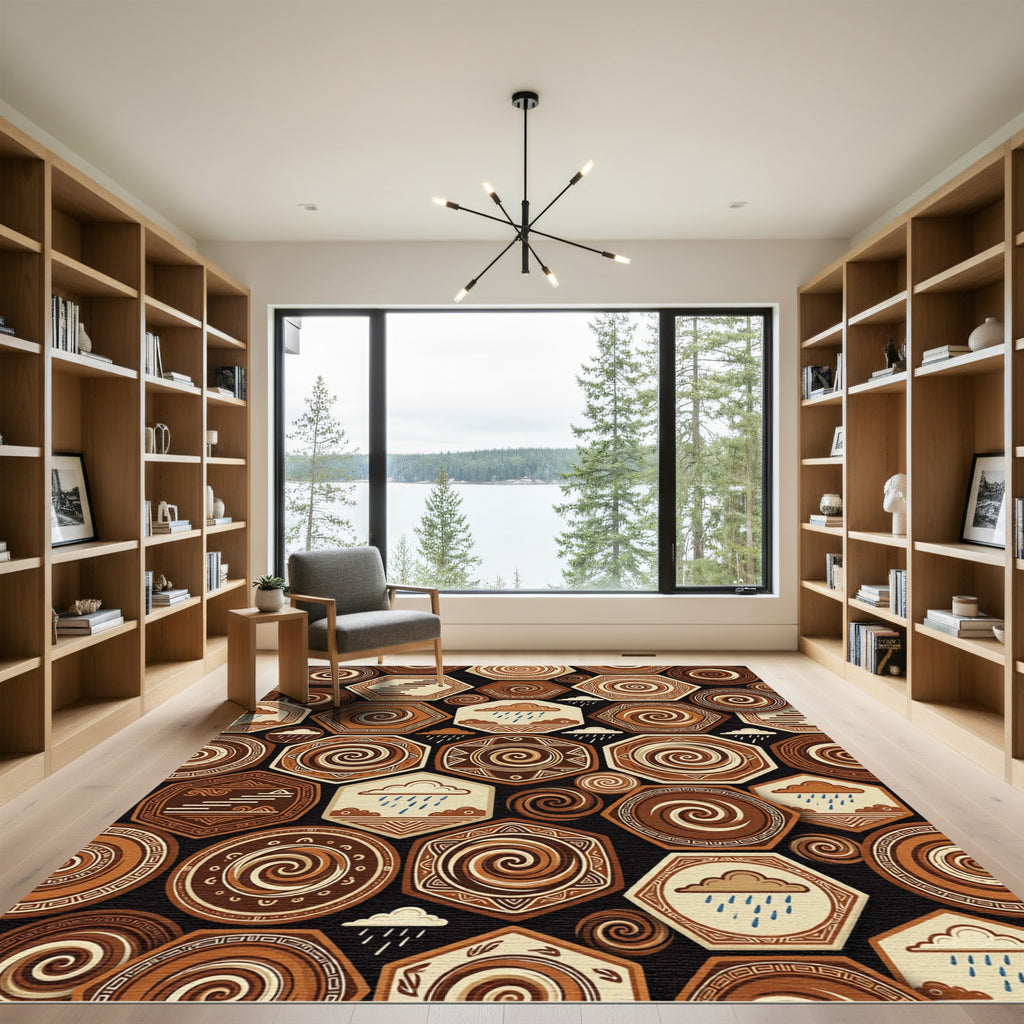 Earthy Swirls And Clouds Hexagons Rug