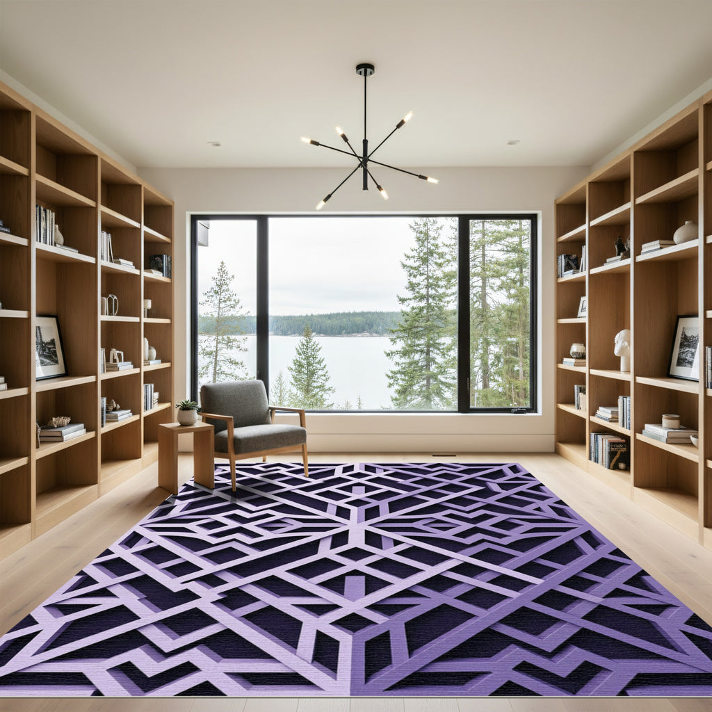 Geometric Lavender Interlocking Lattice Area Rug