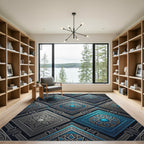 Celestial Blue Geometric Diamond Medallion Rug