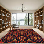 Fiery Geometric Diamond Zigzag Rug