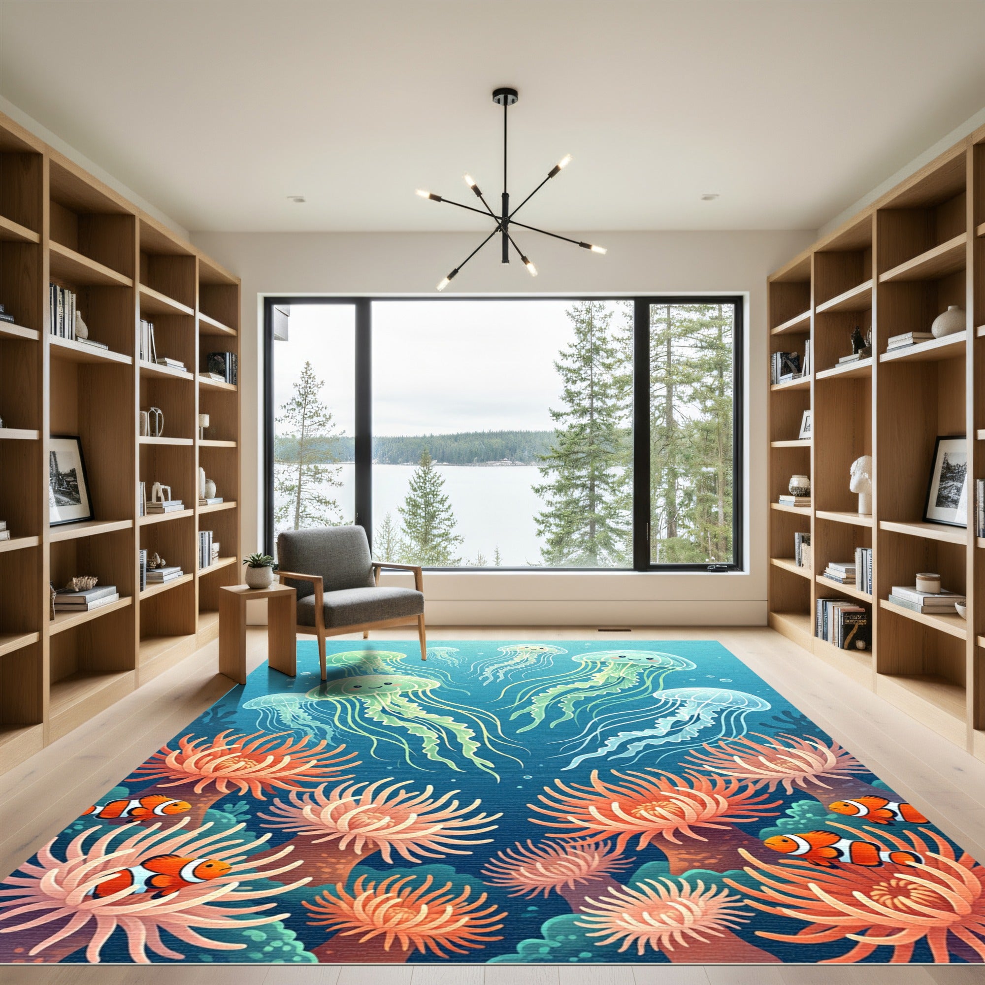 Whimsical Jellyfish and Coral Reef Scene Rug