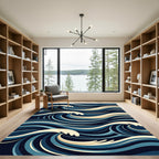 Naval Blue Swirling Water Curves Rug