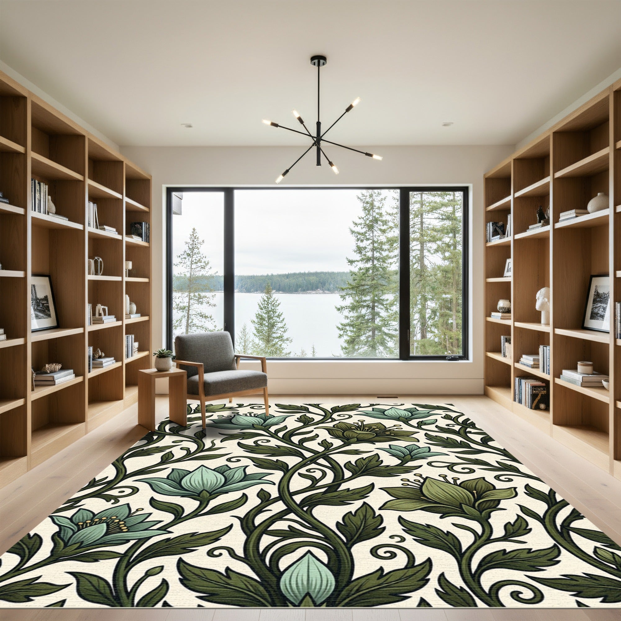 Botanical Sage Green Floral Vine Rug