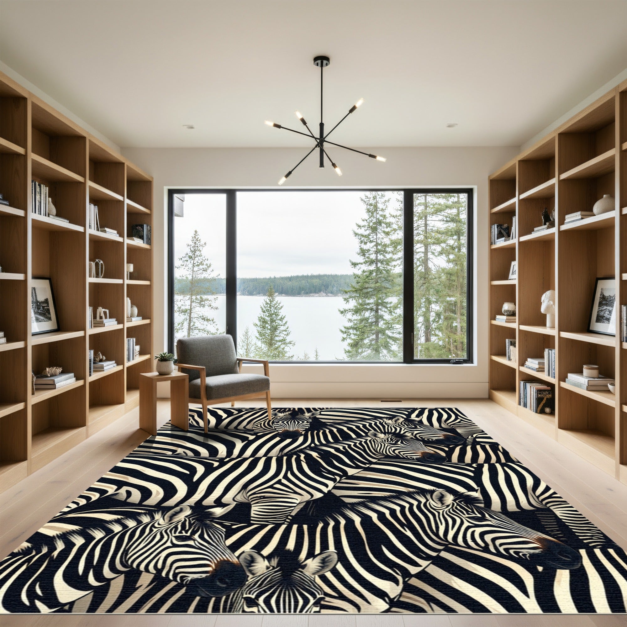 Bold Black White Zebra Herd Rug
