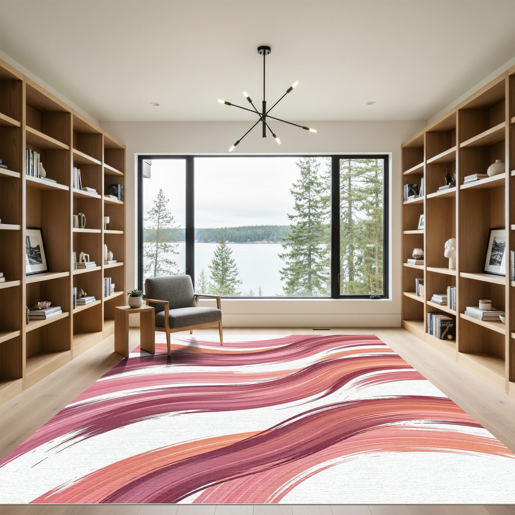 Abstract Pink and Peach Wave Swirl Rug