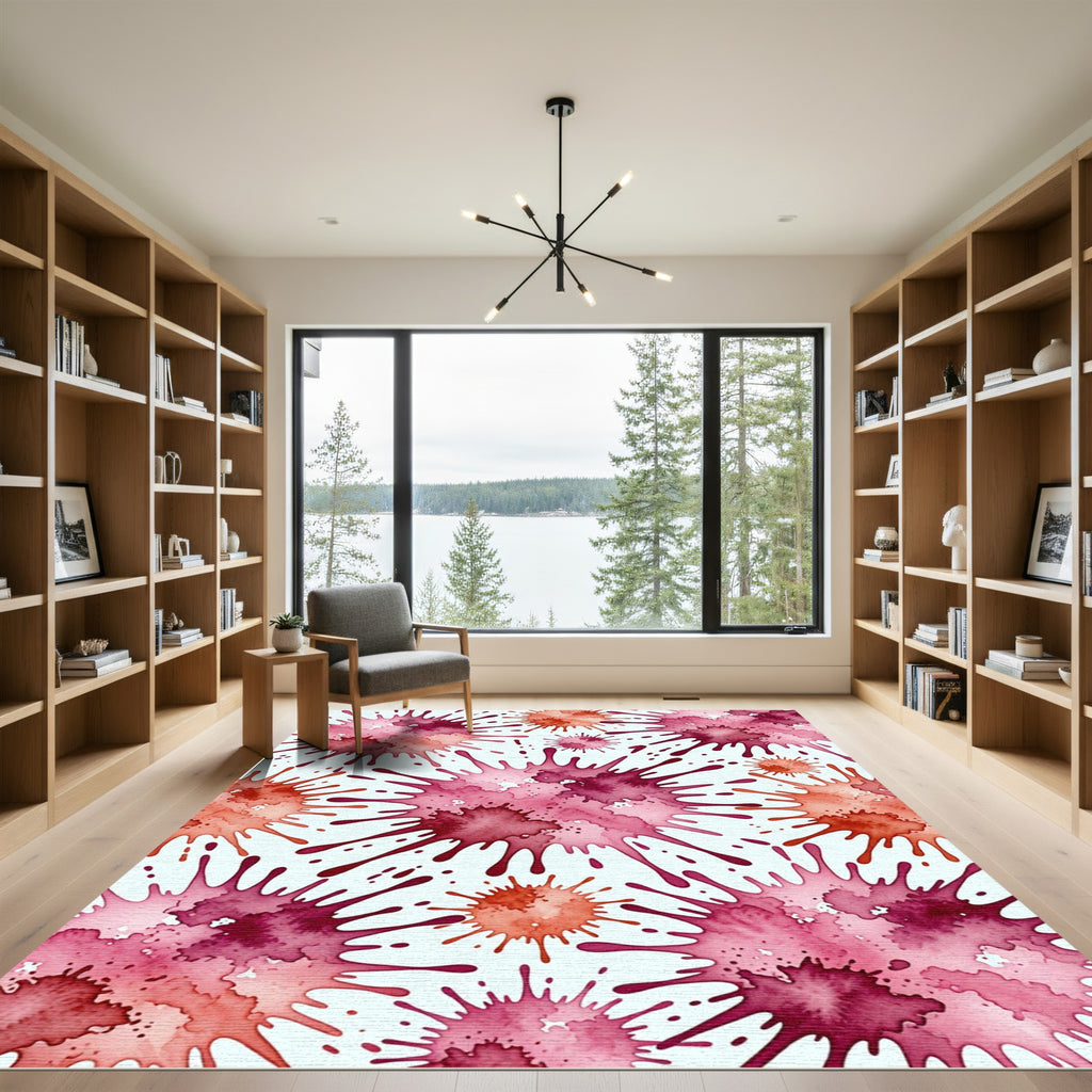 Vibrant Crimson Watercolor Ink Splatter Rug