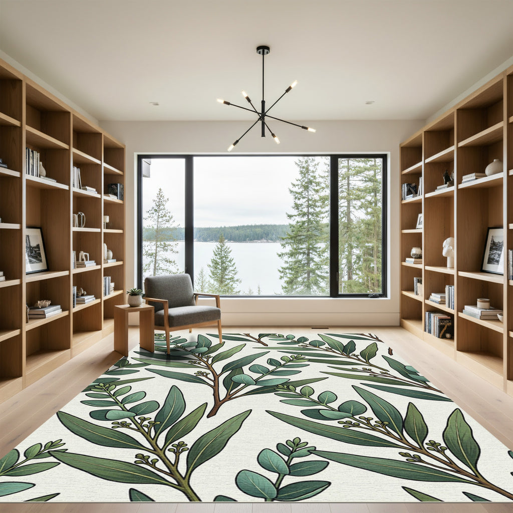 Lush Eucalyptus Leaf Botanical Garden Rug