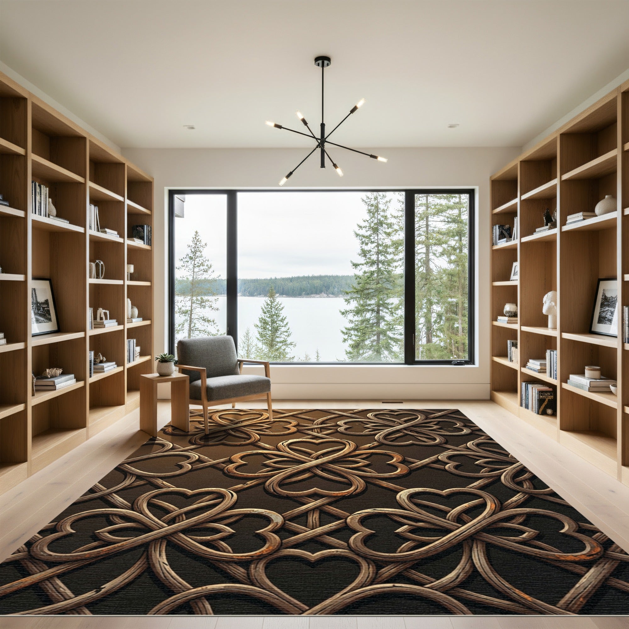 Elegant Bronze Clovers Interlocking Lattice Rug