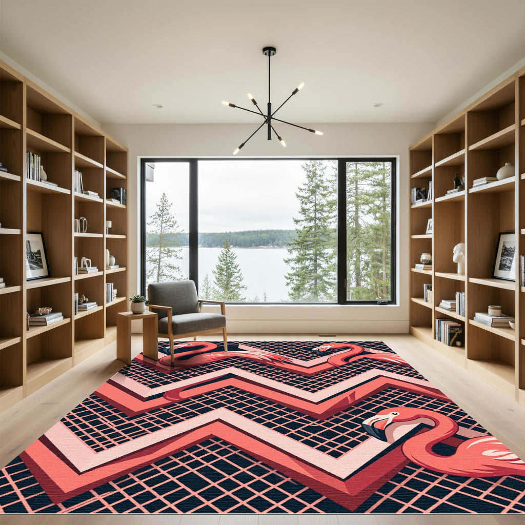 Vibrant Flamingo Geometric Zigzag Art Rug
