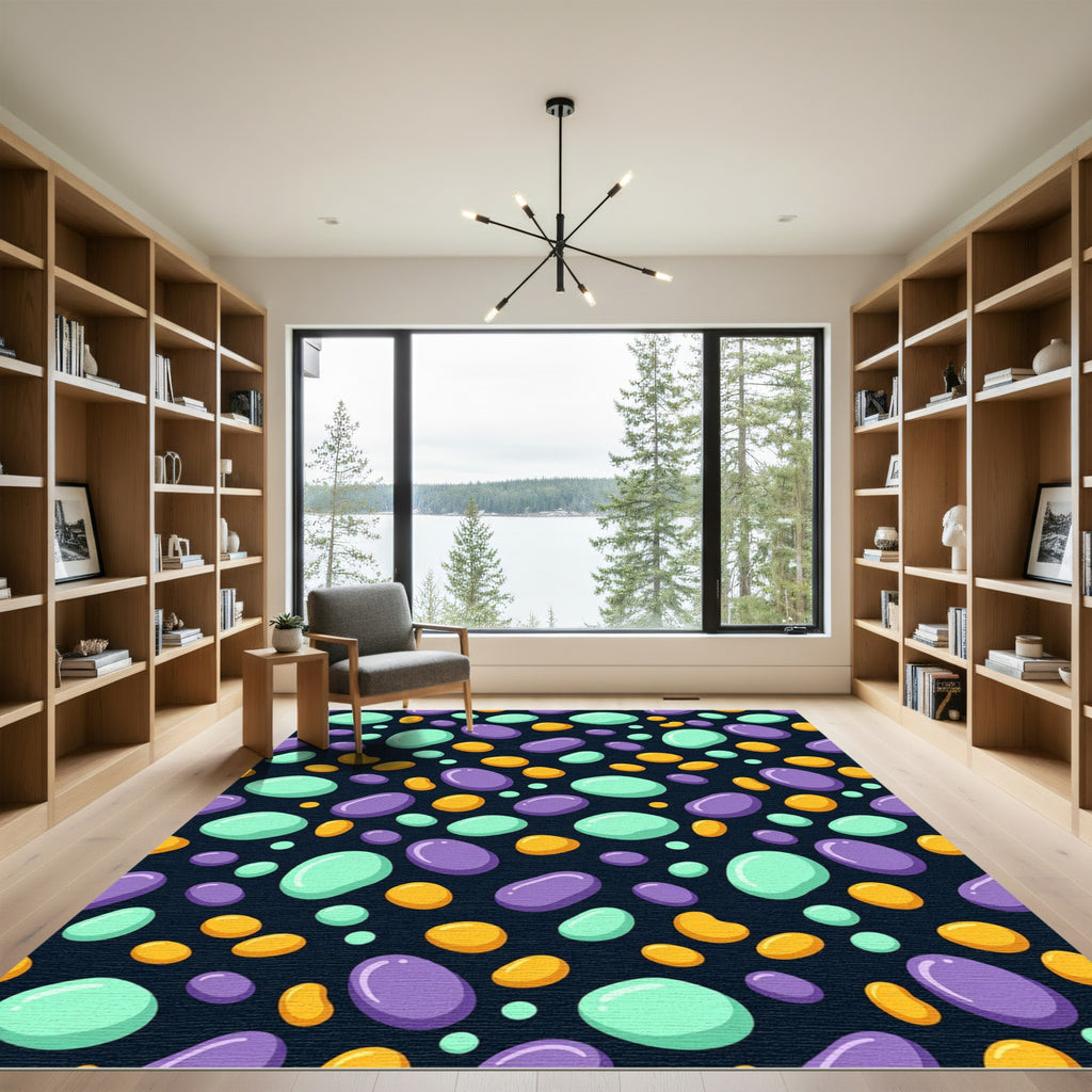 Abstract Pebble Dots in Teal Purple Rug