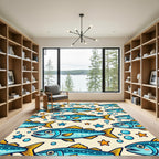 Playful Blue Fish and Starfish Rug