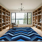 Deep Blue Chevron Geometric Zigzag Rug