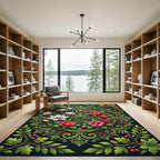Elegant Floral Medallion Green Botanical Rug