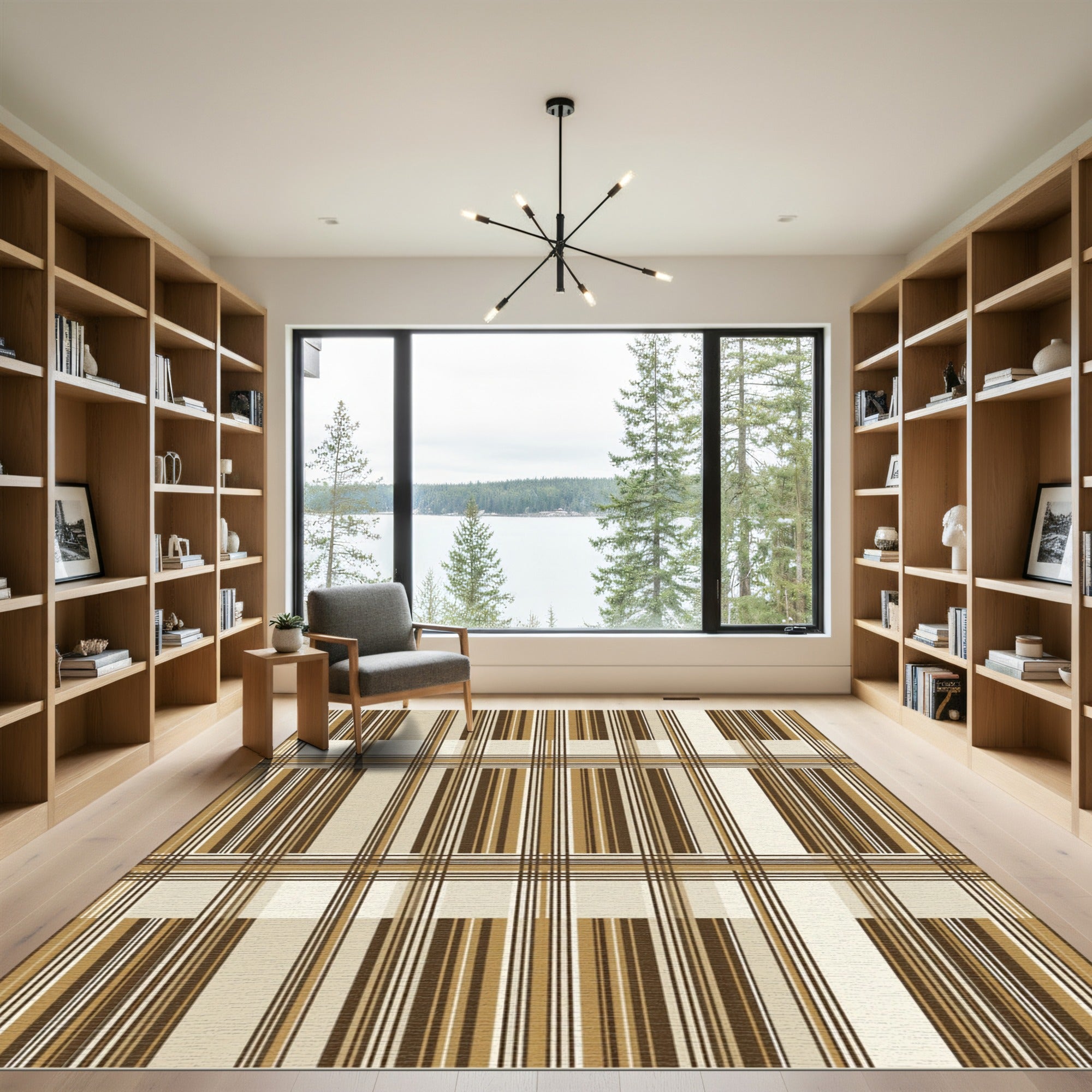 Modern Earth Tone Plaid Grid Rug