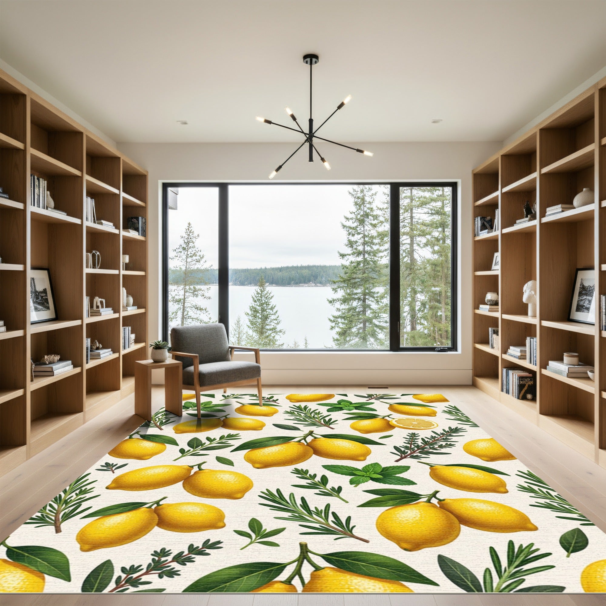 Sunny Lemon and Botanical Herb Illustration Rug