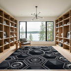 Monochrome Industrial Metallic Hexagonal Structure Rug