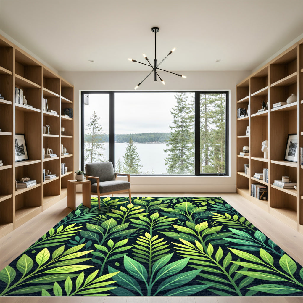 Lush Green Leaf Botanical Panorama Rug