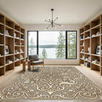 Ornate Beige Acanthus Scroll Landscape Rug