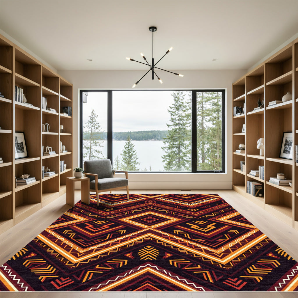 Earthy Warm Toned Geometric Chevron Rug