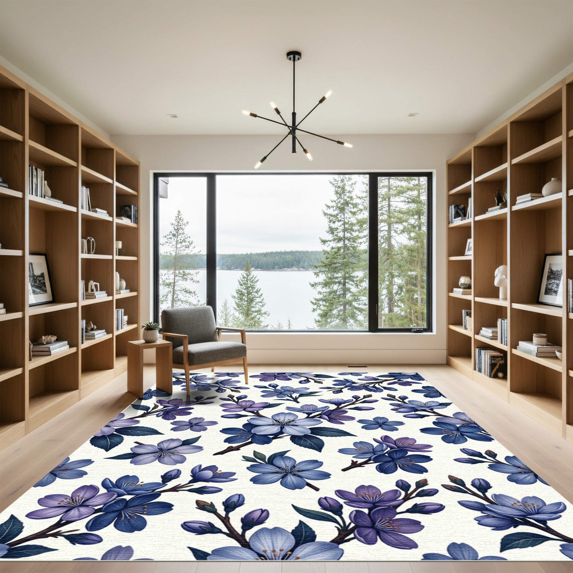Deep Blue Purple Floral Branches Rug