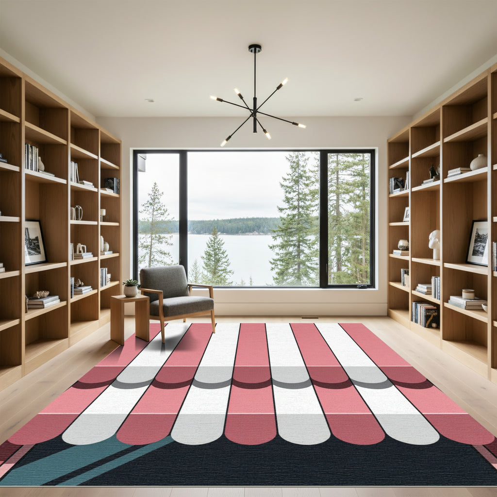 Pink White Stripe Awning Design Rug