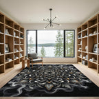 Monochrome Silver Gilded Floral Mandala Rug