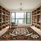 Ornate Golden Floral Scrollwork Rug