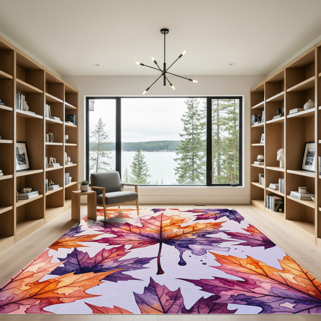 Watercolor Autumn Maple Leaf Mosaic Rug