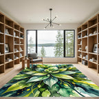 Lush Green Watercolor Leaf Burst Rug
