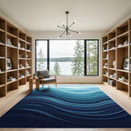 Oceanic Deep Blue Wavy Layers Rug